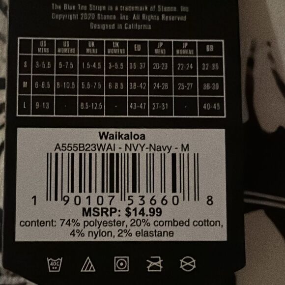 STANCE UNISEX SOCKS NWT WAIKALOA NAVY CREW IN MEDIUM POLY BLEND MID CUSHION - Picture 5 of 5